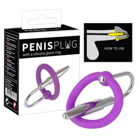   Penisplug - szilikon makkgyűrű húgycsőkúppal (lila-ezüst)