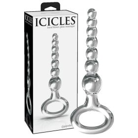   Icicles No. 67 - gömbös üveg dildó fogógyűrűvel (áttetsző)