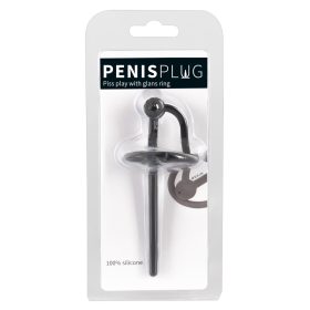   Penisplug - szilikon makkgyűrű üreges húgycsőrúddal (fekete)