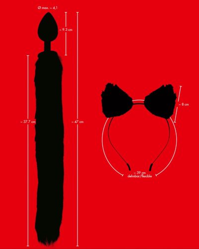 Bad Kitty - cicafül cicafarokkal anál dildó szett - fekete (2 részes)