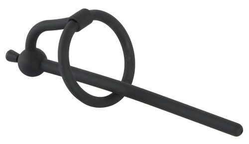 Penisplug Dilator - szilikon húgycsőtágító makkgyűrűvel (0,6mm) - fekete