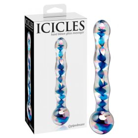   Icicles No. 08 - hullámos, kétvégű, üveg dildó (áttetsző-kék)