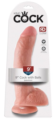 King Cock 9 - nagy tapadótalpas, herés dildó (23cm) - natúr