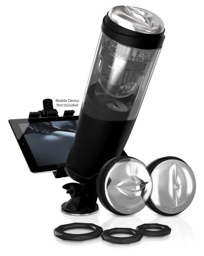 PDX Deluxe Mega-Bator - akkus, forgó, fel-le mozgó maszturbátor (fekete)