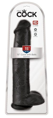 King Cock 15 - gigantikus, tapadótalpas, herés dildó (38cm) - fekete