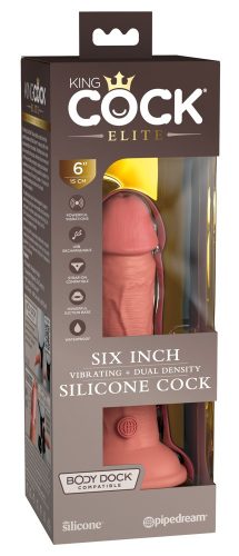 King Cock Elite 6 - tapadótalpas, élethű vibrátor (15cm) - sötét natúr