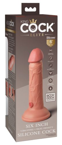 King Cock Elite 6 - tapadótalpas, élethű vibrátor (15cm) - sötét natúr
