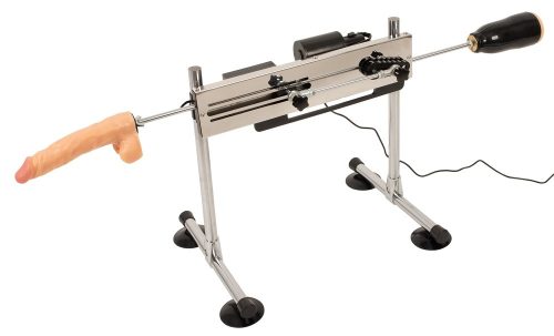 The Banger DS Fucking Machine - kétoldalas szexgép 2 dildóval és műpuncival (ezüst)