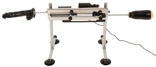 The Banger DS Fucking Machine - kétoldalas szexgép 2 dildóval és műpuncival (ezüst)