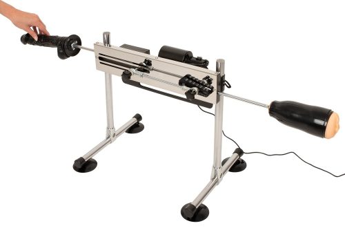 The Banger DS Fucking Machine - kétoldalas szexgép 2 dildóval és műpuncival (ezüst)