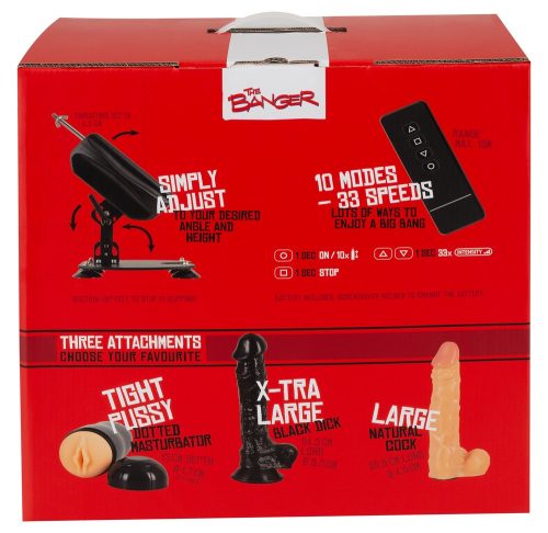 The Banger RC Fucking Machine - szexgép 2 dildóval és műpuncival (fekete-natúr)