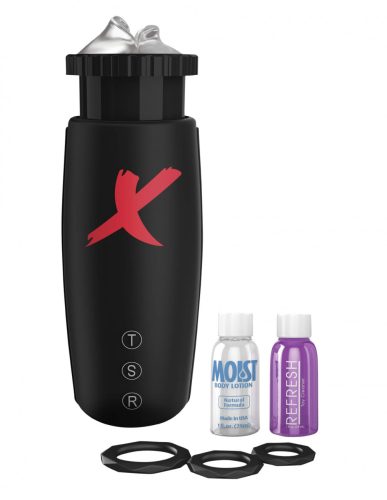 PDX Elite Moto Bator - szívó, fel-le mozgó ajkak maszturbátor (fekete)