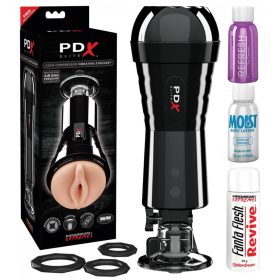   PDX Elite Cock Compressor - szívó, vibráló punci maszturbátor (fekete)