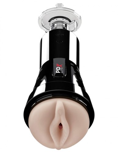 PDX Elite Cock Compressor - szívó, vibráló punci maszturbátor (fekete)