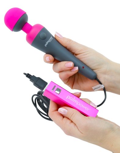 PalmPower Wand - USB-s nagy masszírozó vibrátor powerbankkal (pink-szürke)