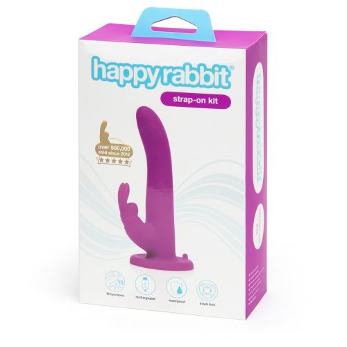 Happyrabbit Strap-On - nyuszis felcsatolható vibrátor (lila)