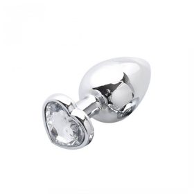   Sunfo - fém anál dildó szív alakú kővel (ezüst-fehér)