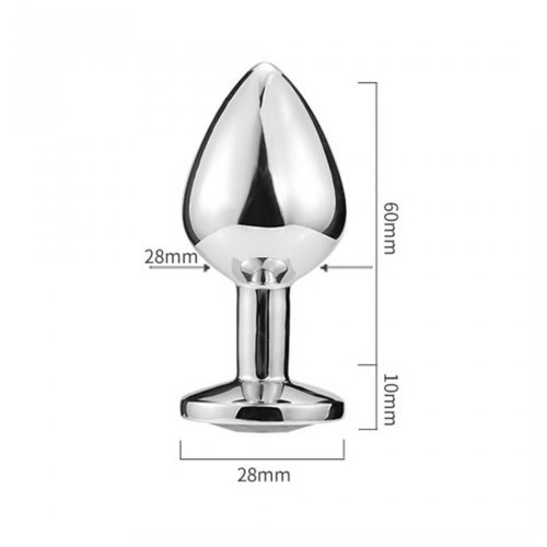 Sunfo - fém anál dildó szív alakú kővel (ezüst-fehér)
