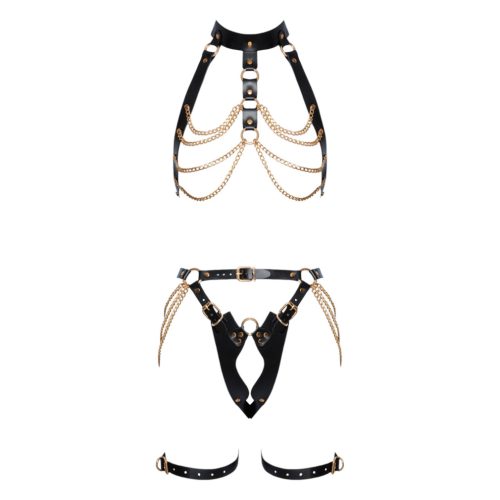 ZADO - 2 részes bőr hám szett (fekete-arany)