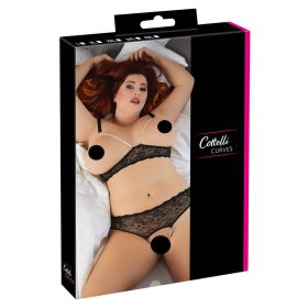   Cottelli Plus Size - csipkés gyöngyös melltartó szett (fekete)