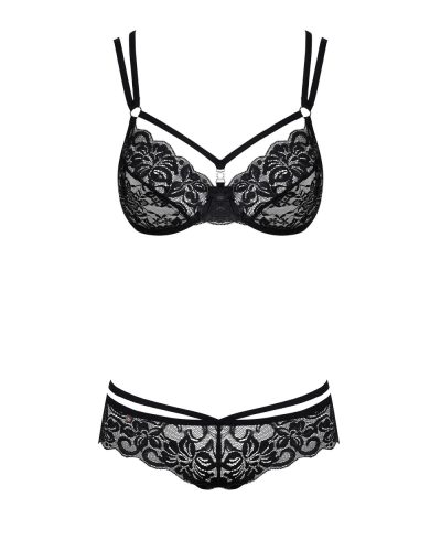 Obsessive 860-SET-1 - pántos rózsás csipke melltartó szett (fekete)