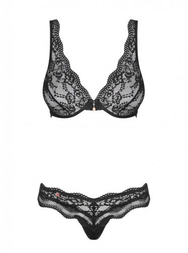 Obsessive Luvae - virágos, strasszos melltartó szett (fekete)