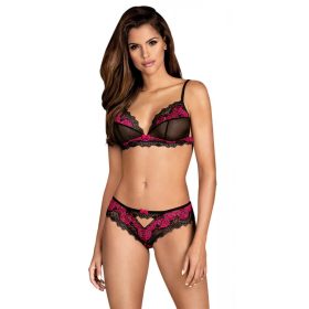 Obsessive Tulia - csipkés fehérnemű szett (fekete-pink)