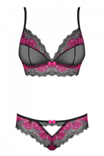 Obsessive Tulia - csipkés fehérnemű szett (fekete-pink)