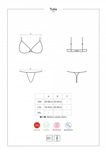 Obsessive Tulia - csipkés fehérnemű szett (fekete-pink)