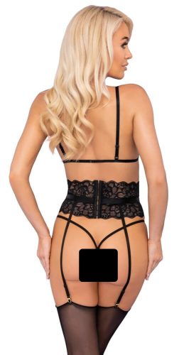 Kissable - hímzett derékpántos melltartó szett (fekete)