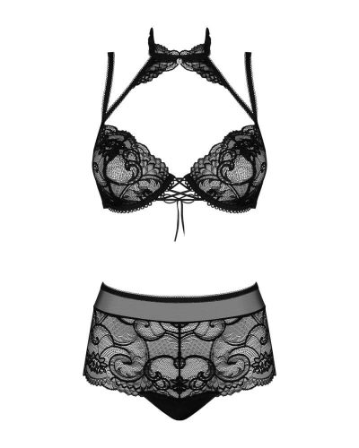 Obsessive Elizenes - mintás, áttetsző melltartó szett (fekete)