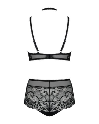 Obsessive Elizenes - mintás, áttetsző melltartó szett (fekete)