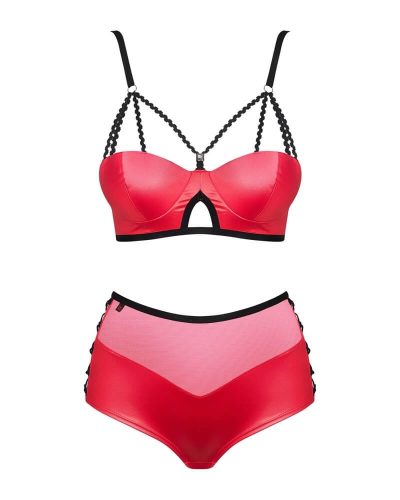 Obsessive Leatheria - bőr hatású melltartó szett (piros) - S/M