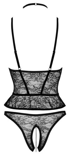 Abierta Fina - nyitott tanga és fűző (fekete)