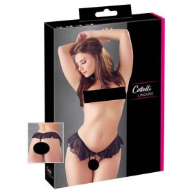 Cottelli - nyitott, gyöngyös fodros tanga (fekete)