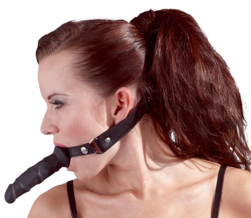 Fetish - szájpecek dildóval (fekete)