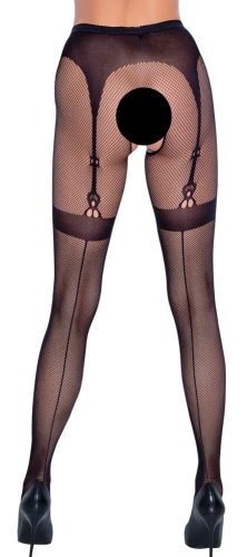 Cottelli Legwear - combfix hatású, nyitott necc harisnya - fekete (S-L)