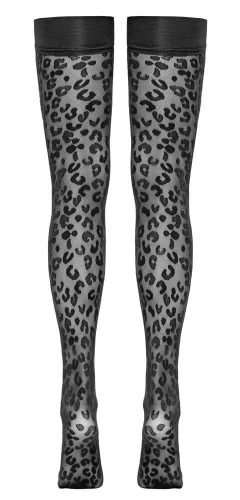 Cottelli Legwear - párducmintás combfix (fekete)