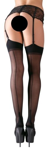 Cottelli - hátul csíkos harisnya magas sarokvarrással (fekete)