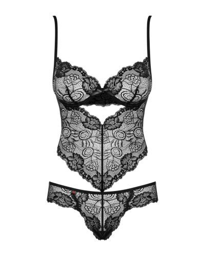 Obsessive Alluria - virágos csipke body (fekete)