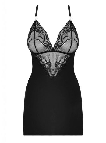 Obsessive 828-CHE-1 - strasszos pántos ruha tangával (fekete)