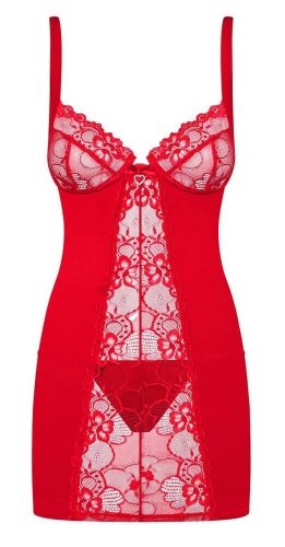 Obsessive Heartina - virágos, szíves díszes hálóruha tangával (piros)