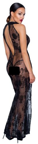 Noir - áttetsző, virágos, hosszú ruha (fekete)