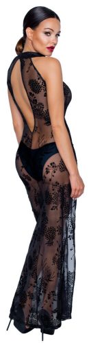 Noir - áttetsző, virágos, hosszú ruha (fekete)