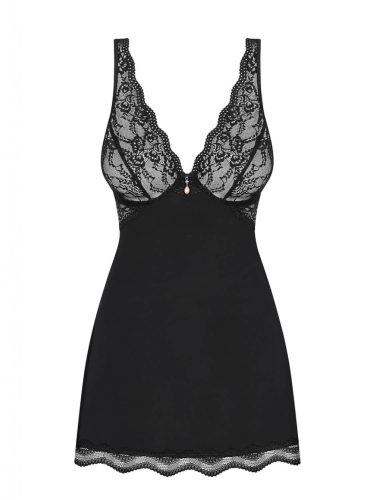 Obsessive Luvae - virágos, strasszos hálóing tangával (fekete)