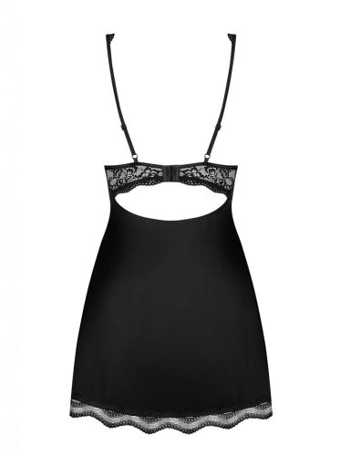 Obsessive Luvae - virágos, strasszos hálóing tangával (fekete)