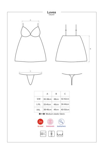 Obsessive Luvae - virágos, strasszos hálóing tangával (fekete)