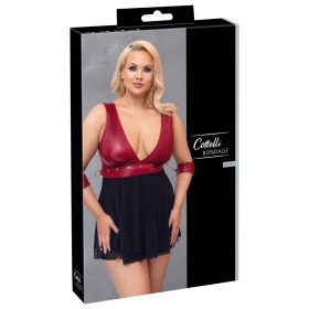   Cottelli Bondage Plus Size - mélyen dekoltált babydoll (piros-fekete)