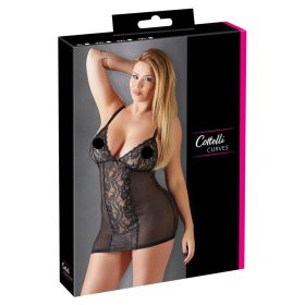   Cottelli Plus Size - csipkebetétes áttetsző negiligé (fekete)