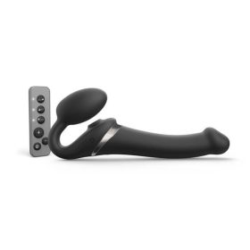   Strap-on-me M - pánt nélküli felcsatolható, léghullámos vibrátor - közepes (fekete)